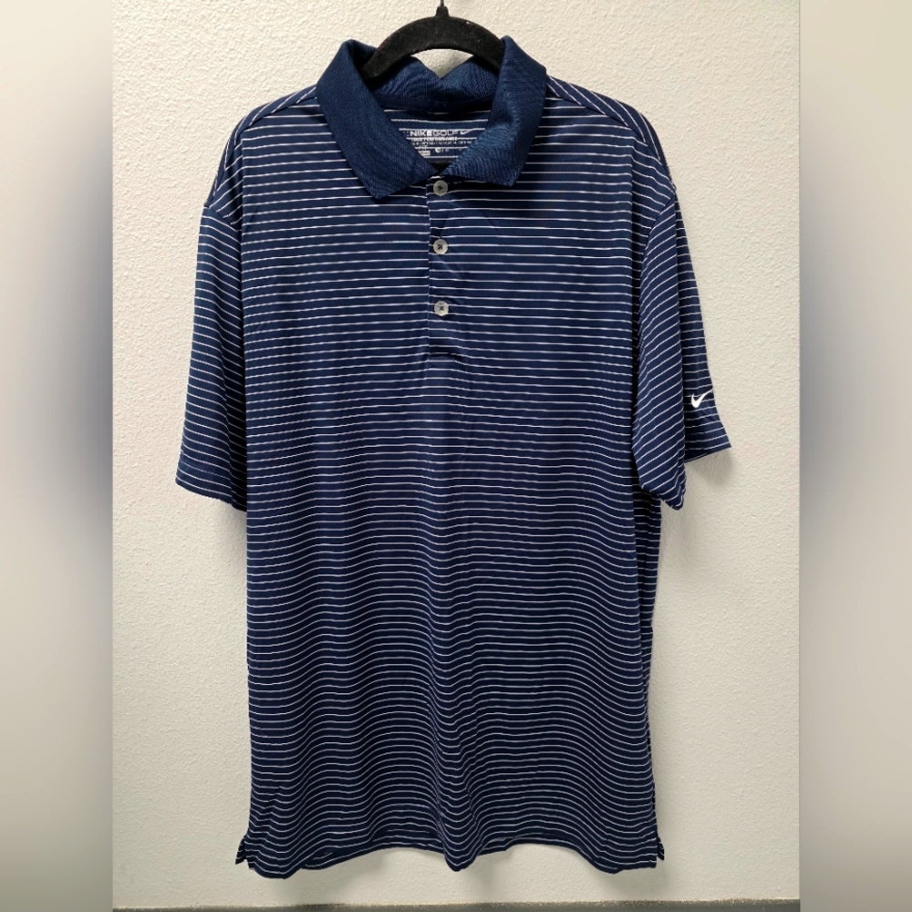 Men's Nike Golf Prefomance Dry Fit Navy Blue And White Shirt‎ Size Medium